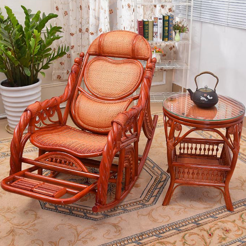 Espresso Rattan Rocking Chair Antique Reclining Rocker Chair 24.4" x 47.2" x 36.2"