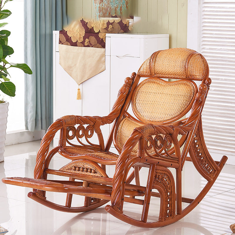 Traditional Spindle Rocking Accent Chair Tobacco Finish Rocker Chair Reclining