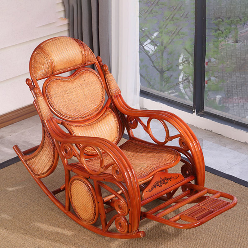 Traditional Spindle Rocking Accent Chair Tobacco Finish Rocker Chair Reclining