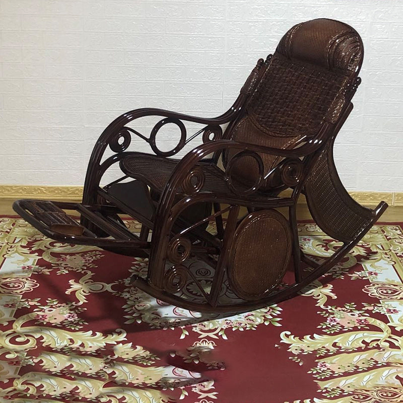 Traditional Spindle Rocking Accent Chair Tobacco Finish Rocker Chair Reclining