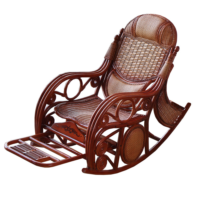 Traditional Spindle Rocking Accent Chair Tobacco Finish Rocker Chair Reclining