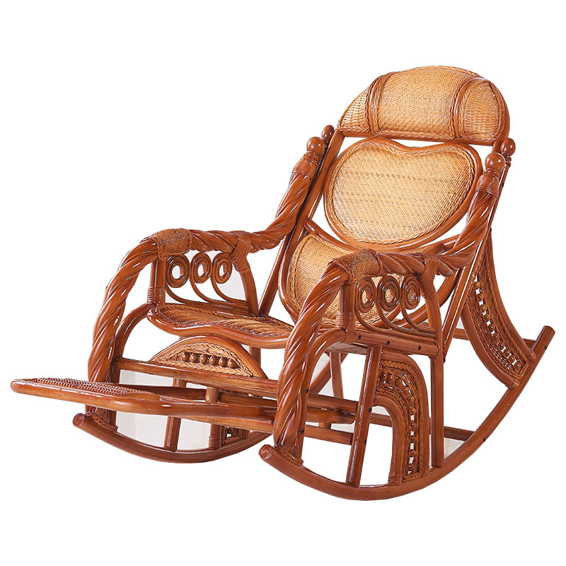 Traditional Spindle Rocking Accent Chair Tobacco Finish Rocker Chair Reclining