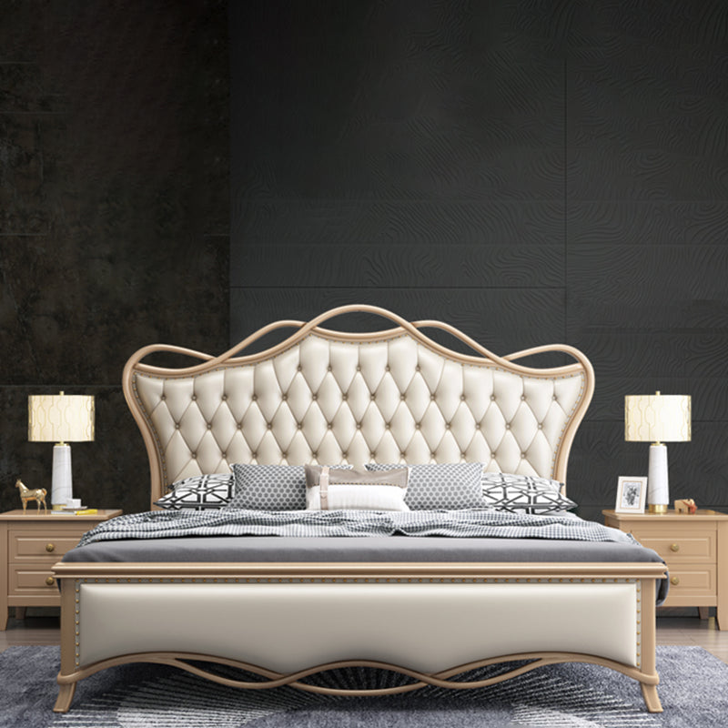 Glam Solid Wood Mattress Included with Headboard Camelback Panel Standard Bed