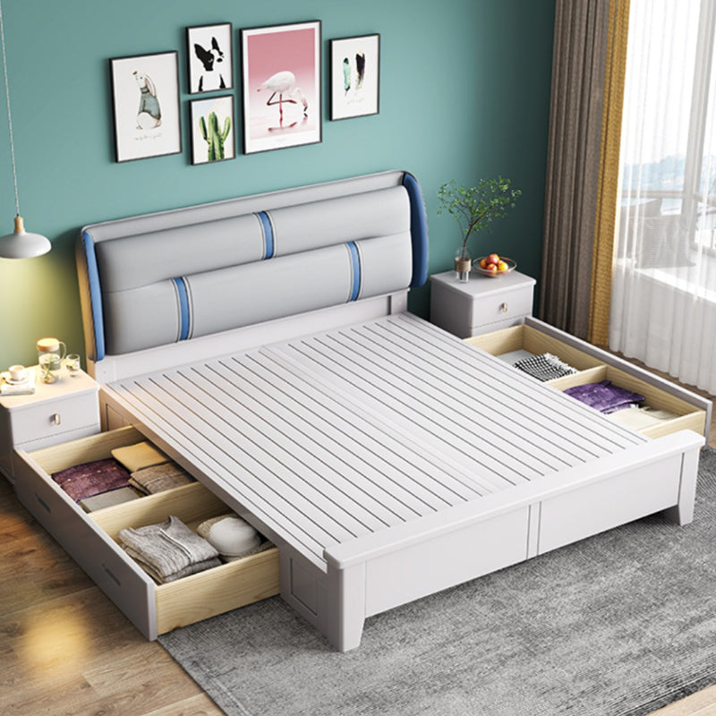 Contemporary Pine Wood Mattress Included with Headboard Rectangular Panel Standard Bed