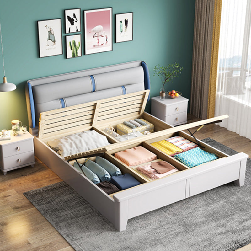 Contemporary Pine Wood Mattress Included with Headboard Rectangular Panel Standard Bed