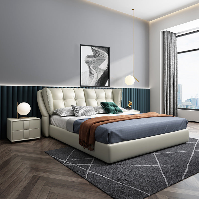 Contemporary Pine Wood Storage With Wings Lift Up Storage Wingback Bed