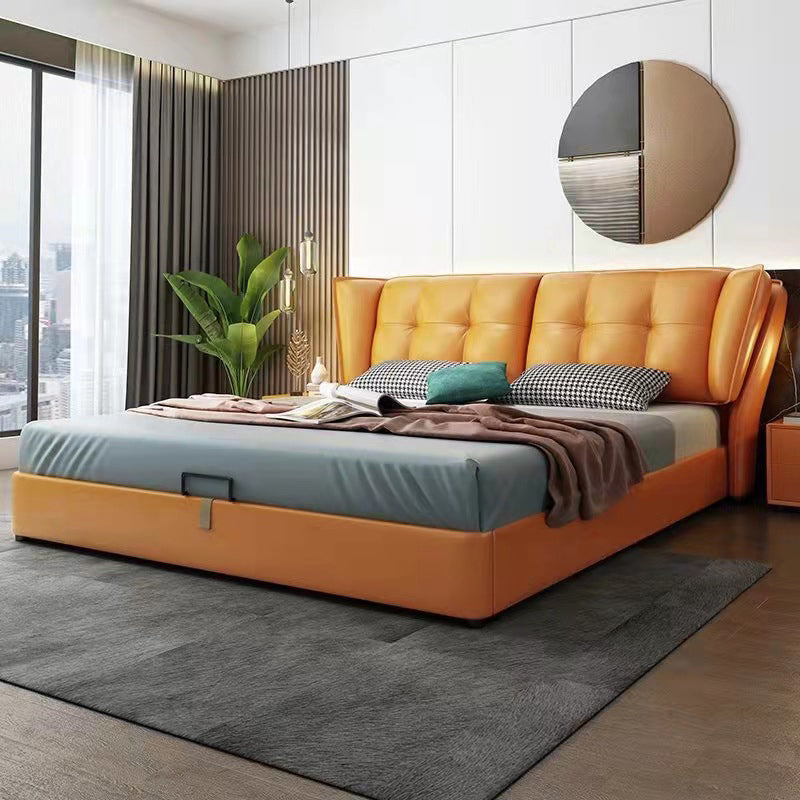 Contemporary Pine Wood Storage With Wings Lift Up Storage Wingback Bed