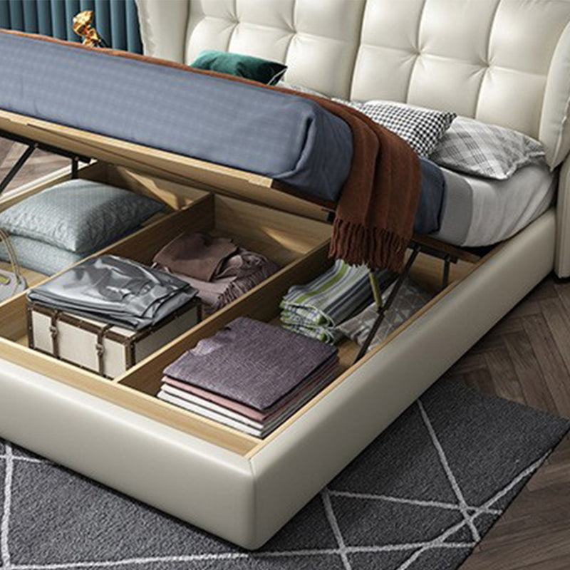 Contemporary Pine Wood Storage With Wings Lift Up Storage Wingback Bed