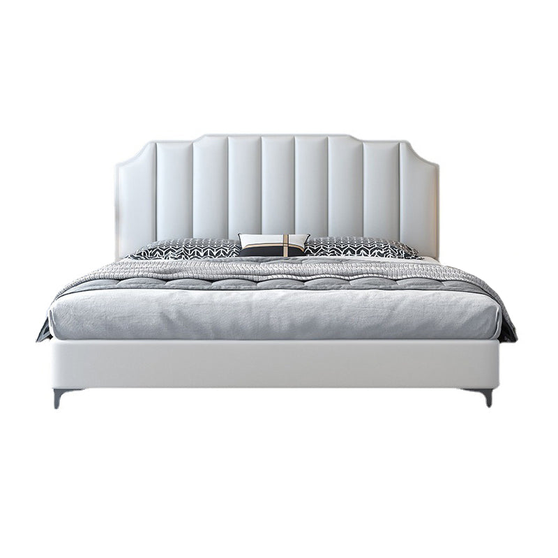 Glam Solid Wood Solid Color Mattress Included with Scooped Headboard Standard Bed