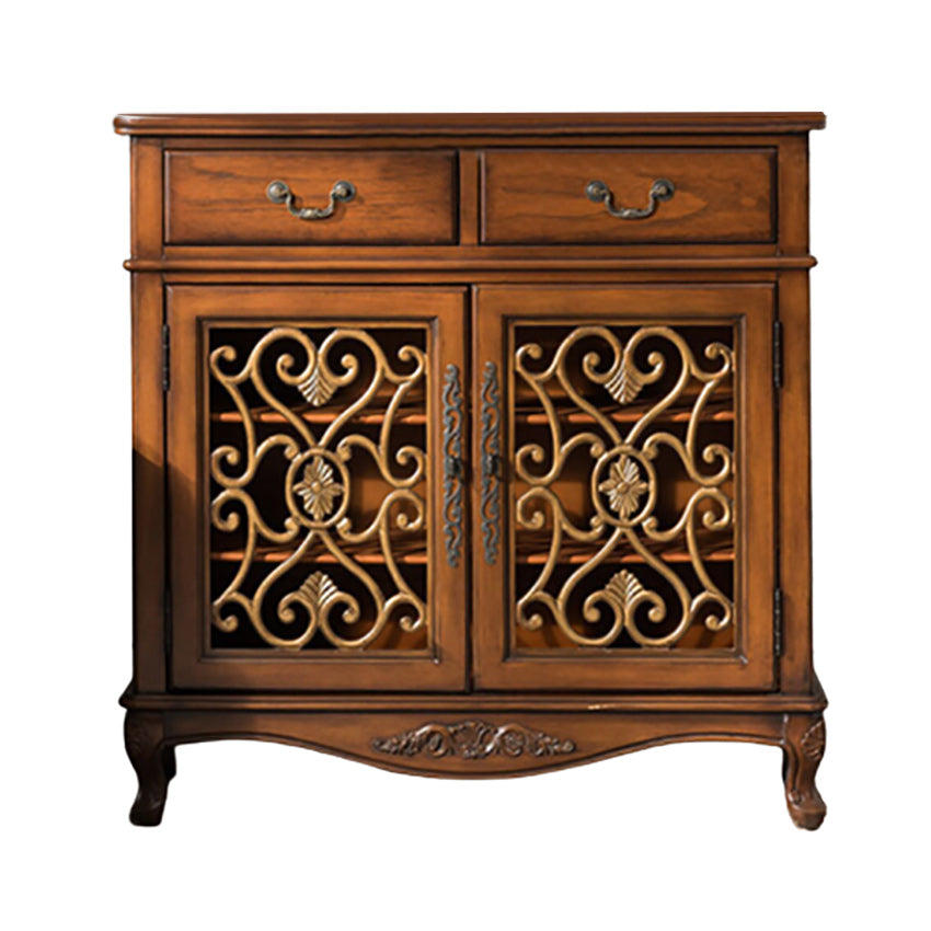 Industrial Solid Wood Accent Cabinet with 2 Drawers and 2 Doors