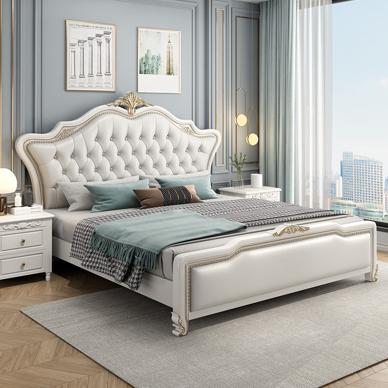 Glam Pine Wood Mattress Included with Headboard Camelback Panel Bed Frame