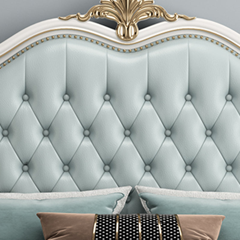 Glam Pine Wood Mattress Included with Headboard Camelback Panel Bed Frame