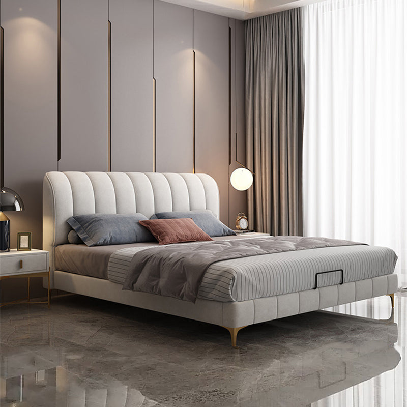 Glam wood Bed Frame Faux Leather Standard Bed with Upholstered Headboard for Bedroom