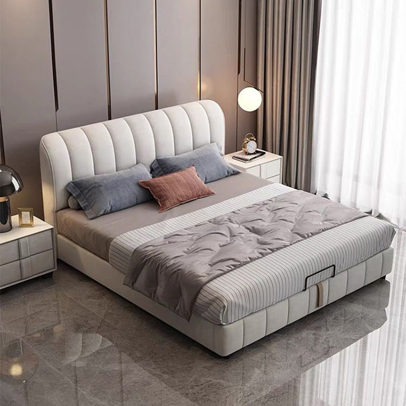 Glam wood Bed Frame Faux Leather Standard Bed with Upholstered Headboard for Bedroom