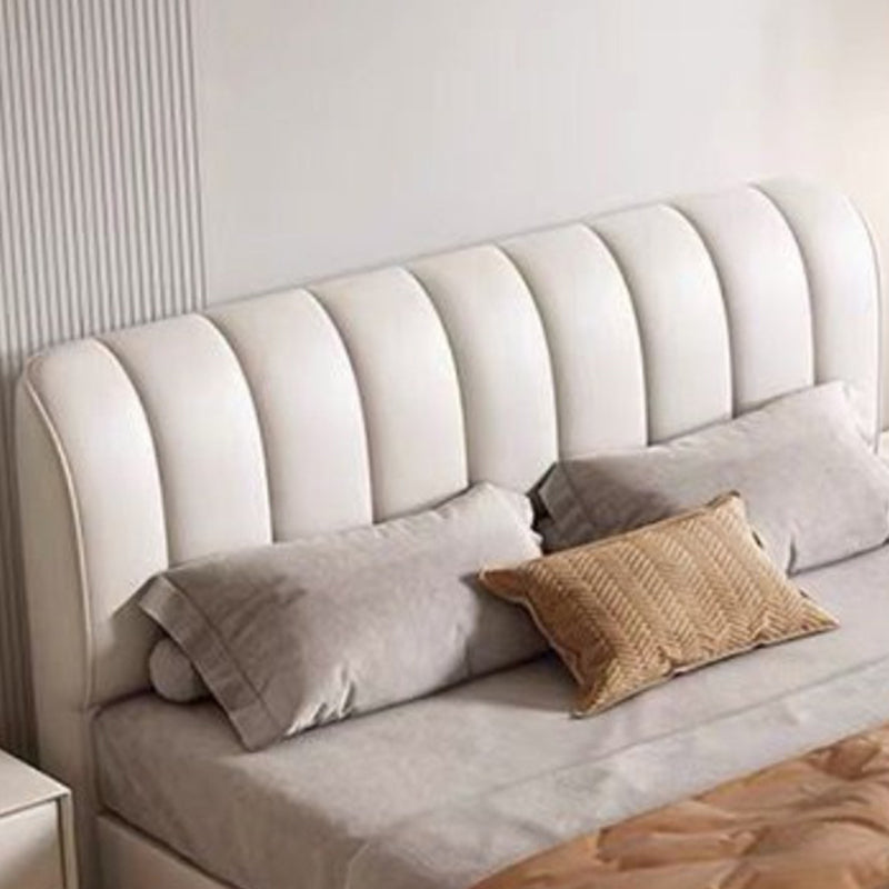 Glam wood Bed Frame Faux Leather Standard Bed with Upholstered Headboard for Bedroom