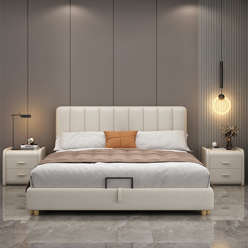 Glam Wooden Bed Frame Faux Leather Standard Bed with Legs for Bedroom