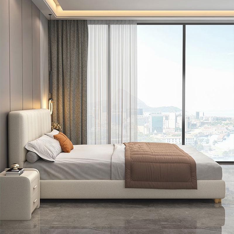 Glam Wooden Bed Frame Faux Leather Standard Bed with Legs for Bedroom