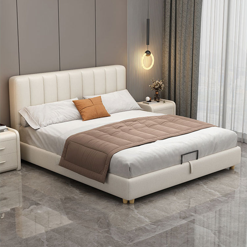 Glam Wooden Bed Frame Faux Leather Standard Bed with Legs for Bedroom