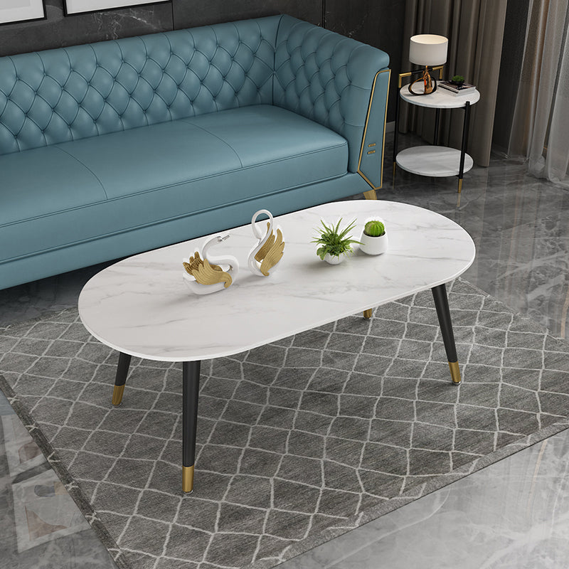 Elliptical Stone Top Cocktail Table 4 Legs 1 Single Coffee Table