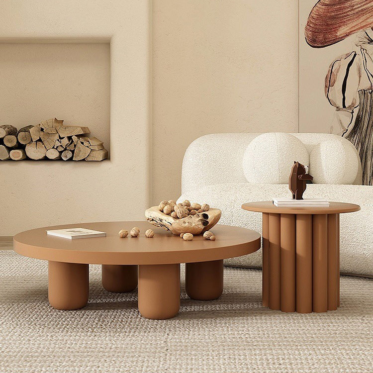 Contemporary Round Bunching Tables with Solid Wood Base Coffee Table