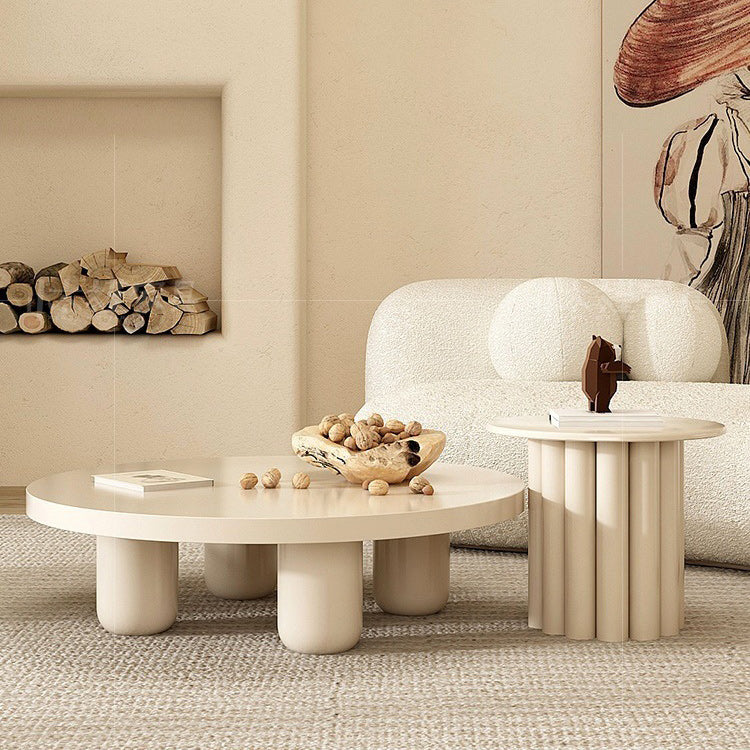 Contemporary Round Bunching Tables with Solid Wood Base Coffee Table