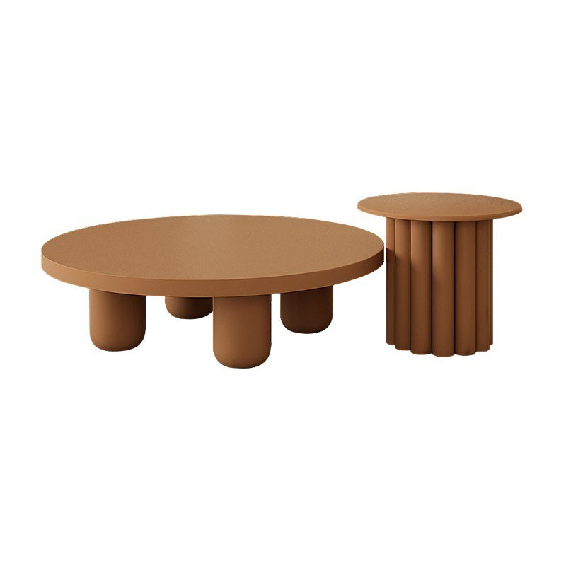 Contemporary Round Bunching Tables with Solid Wood Base Coffee Table