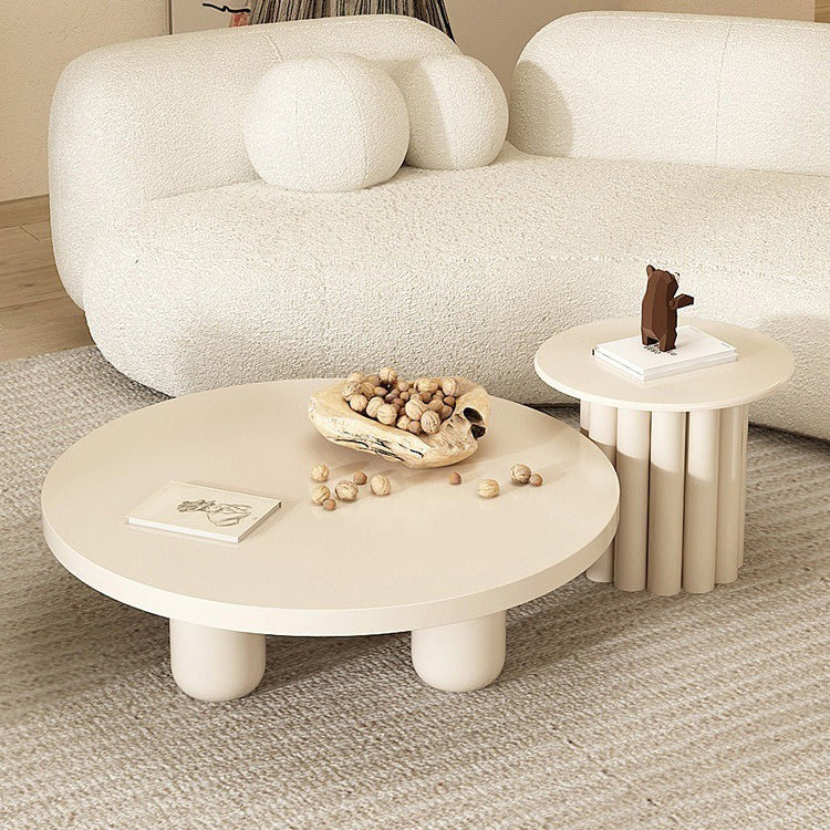 Contemporary Round Bunching Tables with Solid Wood Base Coffee Table