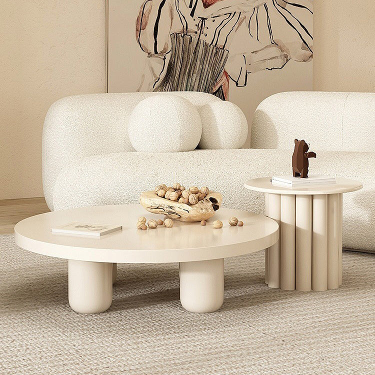 Contemporary Round Bunching Tables with Solid Wood Base Coffee Table