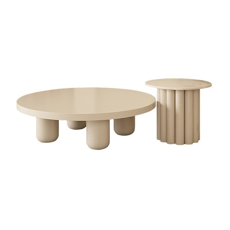 Contemporary Round Bunching Tables with Solid Wood Base Coffee Table