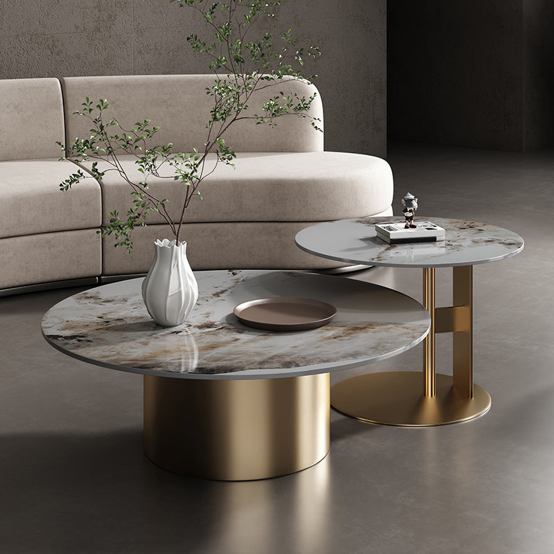 Glam Style Round Nesting Coffee Table Set with Steel Pedestal Base