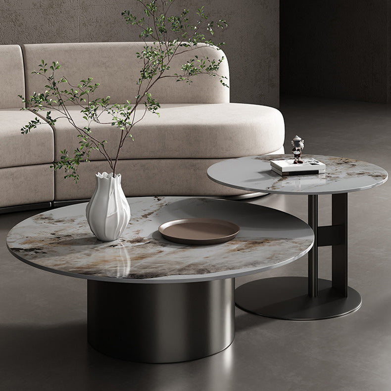 Glam Style Round Nesting Coffee Table Set with Steel Pedestal Base