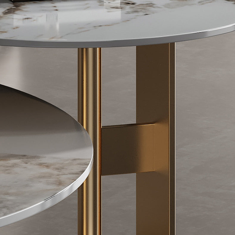 Glam Style Round Nesting Coffee Table Set with Steel Pedestal Base