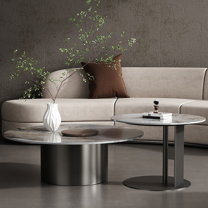 Glam Style Round Nesting Coffee Table Set with Steel Pedestal Base