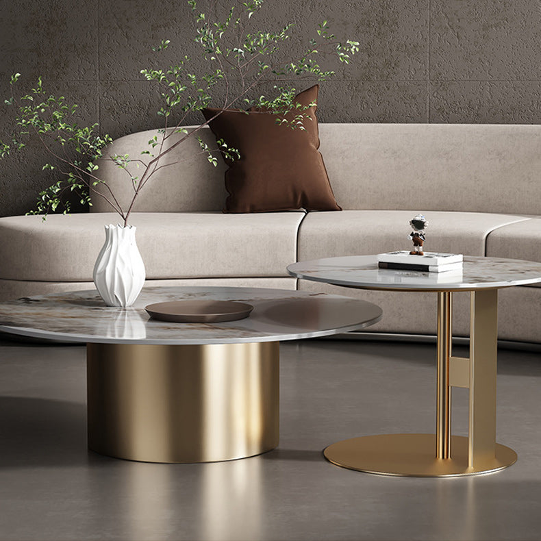 Glam Style Round Nesting Coffee Table Set with Steel Pedestal Base