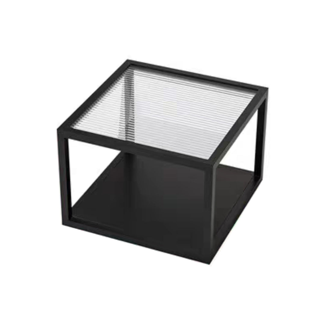 Contemporary Square Nesting Coffee Table Set with Glass Top and Iron Base
