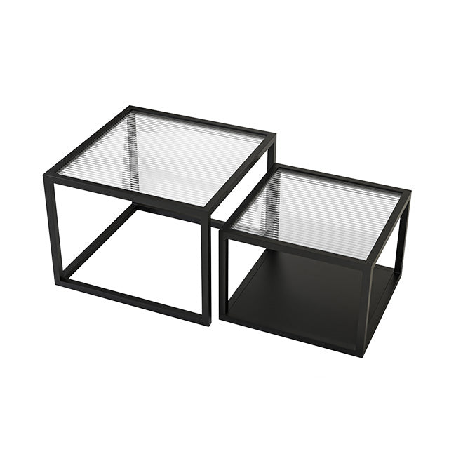 Contemporary Square Nesting Coffee Table Set with Glass Top and Iron Base