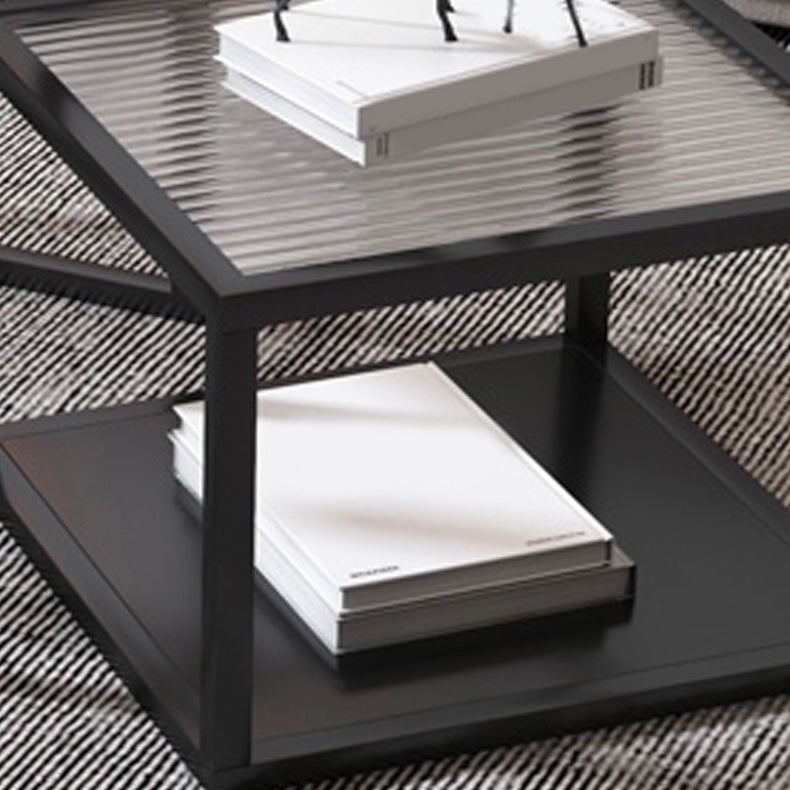 Contemporary Square Nesting Coffee Table Set with Glass Top and Iron Base