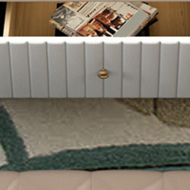 Glam Style Oval Coffee Table with 1 Drawer and Stone Top and Iron Base