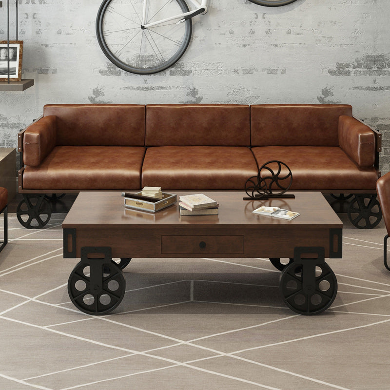 Modern Abstract Wooden Coffee Table Rectangular Top Shape Cocktail Table