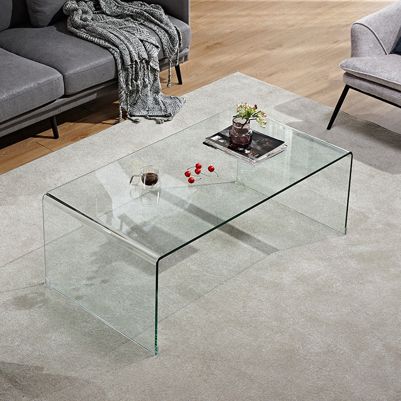 Contemporary Rectangle Glass Coffee Table with Sled Base Cocktail Table