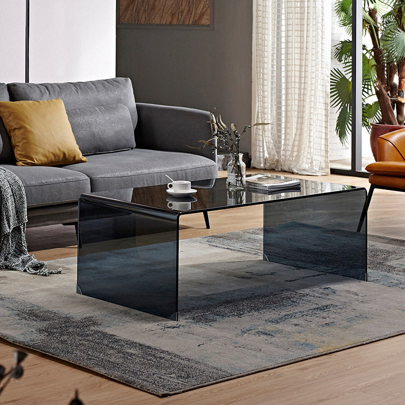 Contemporary Rectangle Glass Coffee Table with Sled Base Cocktail Table