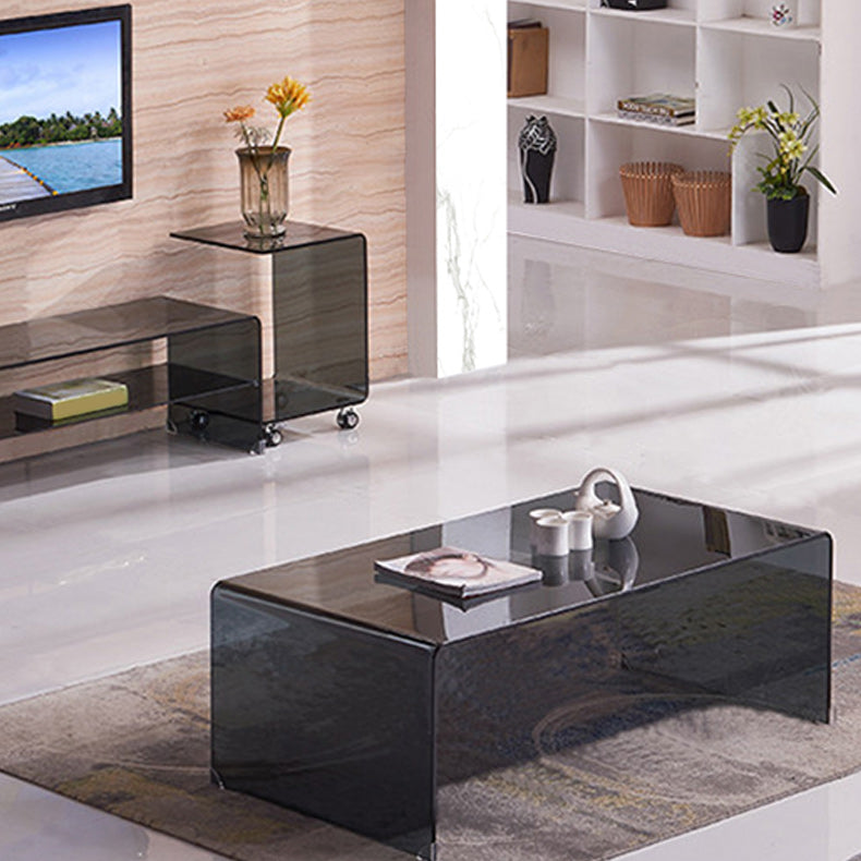 Contemporary Rectangle Glass Coffee Table with Sled Base Cocktail Table