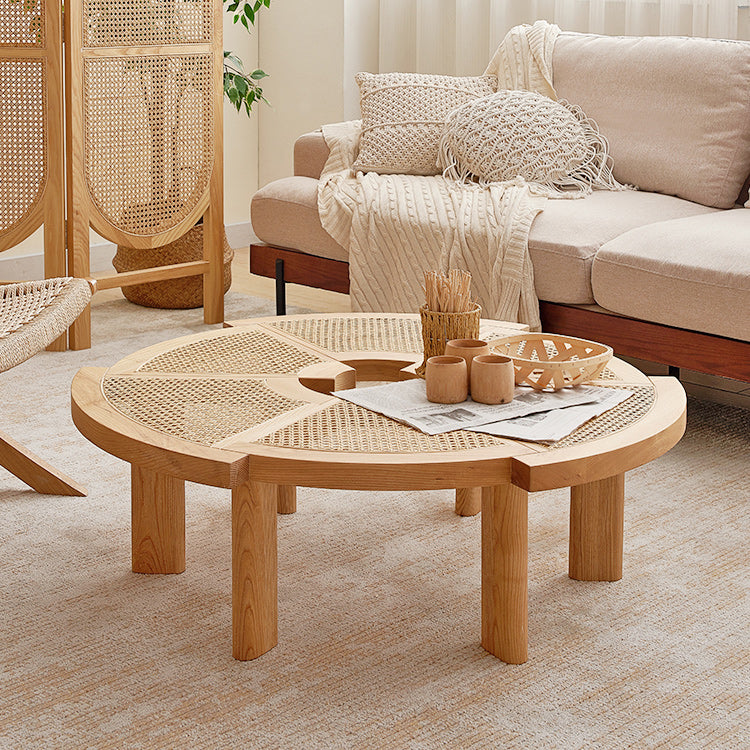 Scandinavian Rattan Cocktail Table Round Wooden Cocktail Table for Living Room