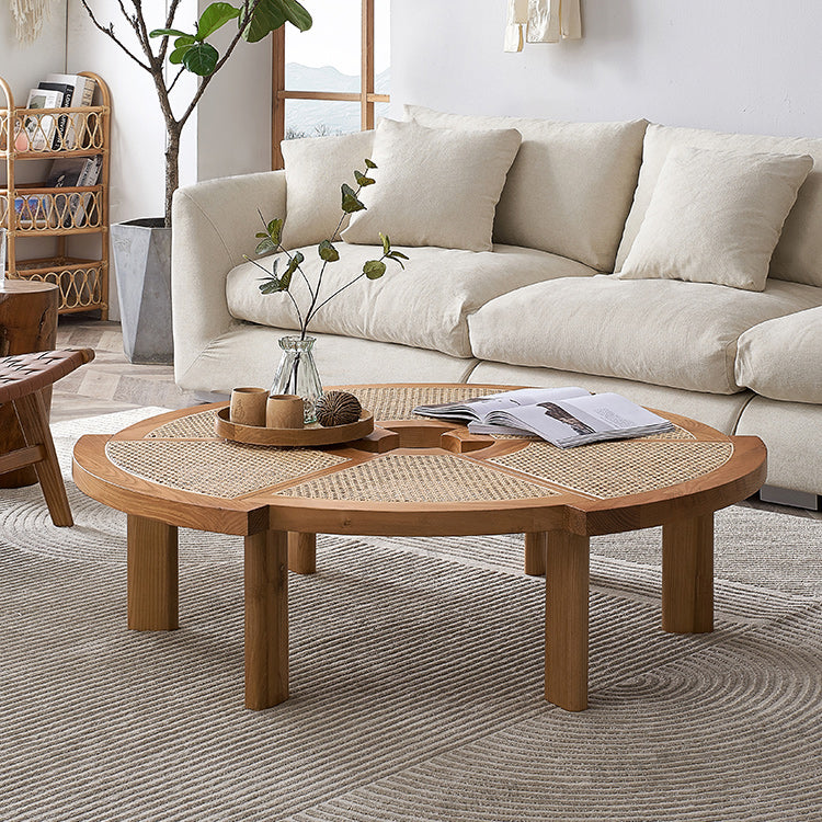 Scandinavian Rattan Cocktail Table Round Wooden Cocktail Table for Living Room