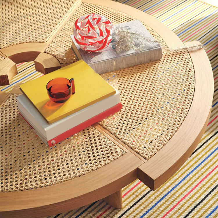 Scandinavian Rattan Cocktail Table Round Wooden Cocktail Table for Living Room