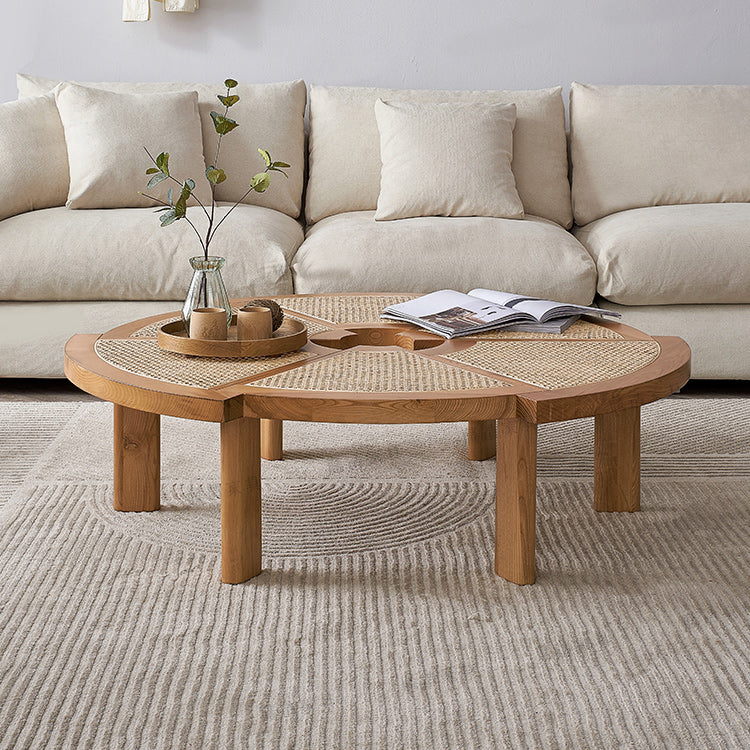 Scandinavian Rattan Cocktail Table Round Wooden Cocktail Table for Living Room