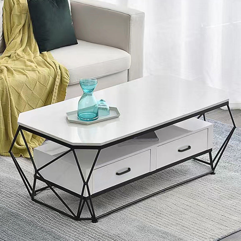 Modern Frame Coffee Cocktail Table Rectangular Glass Top Cocktail Table with Drawer