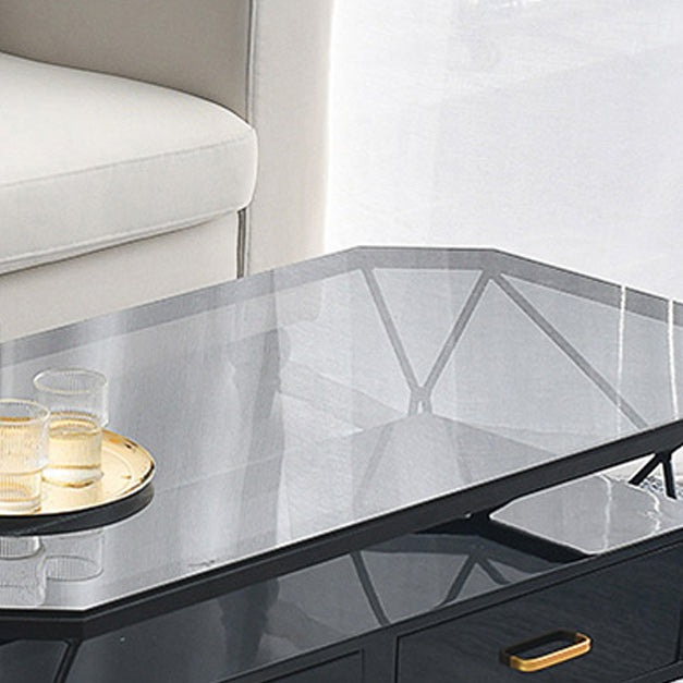 Modern Frame Coffee Cocktail Table Rectangular Glass Top Cocktail Table with Drawer