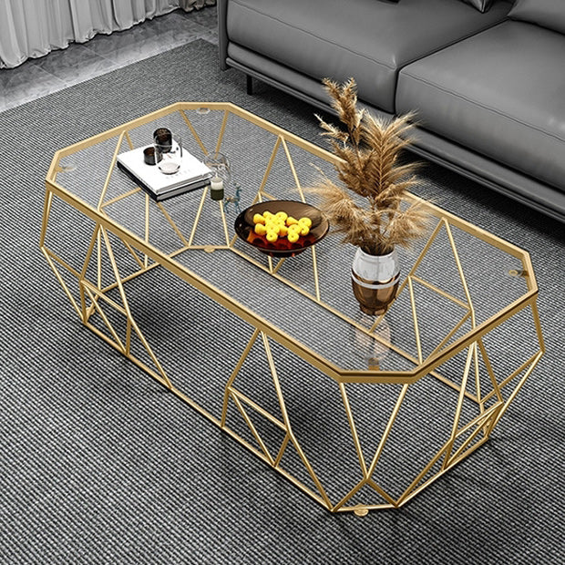 Modern Frame Cocktail Table Rectangular Glass Top Coffee Table for Living Room