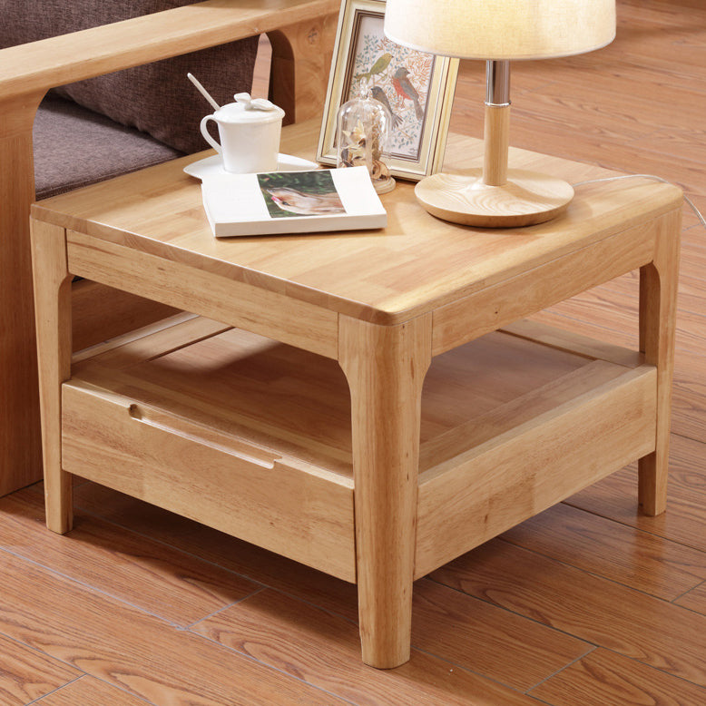Solid Wood Square Top Side Table 17.7" Tall 4 Legs End Table with Drawer